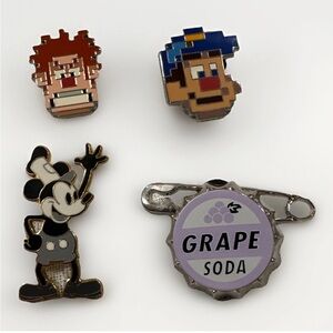 Disney Pins Wreck It Ralph, Steamboat Willie, Grape Soda 2000s Lot of 4